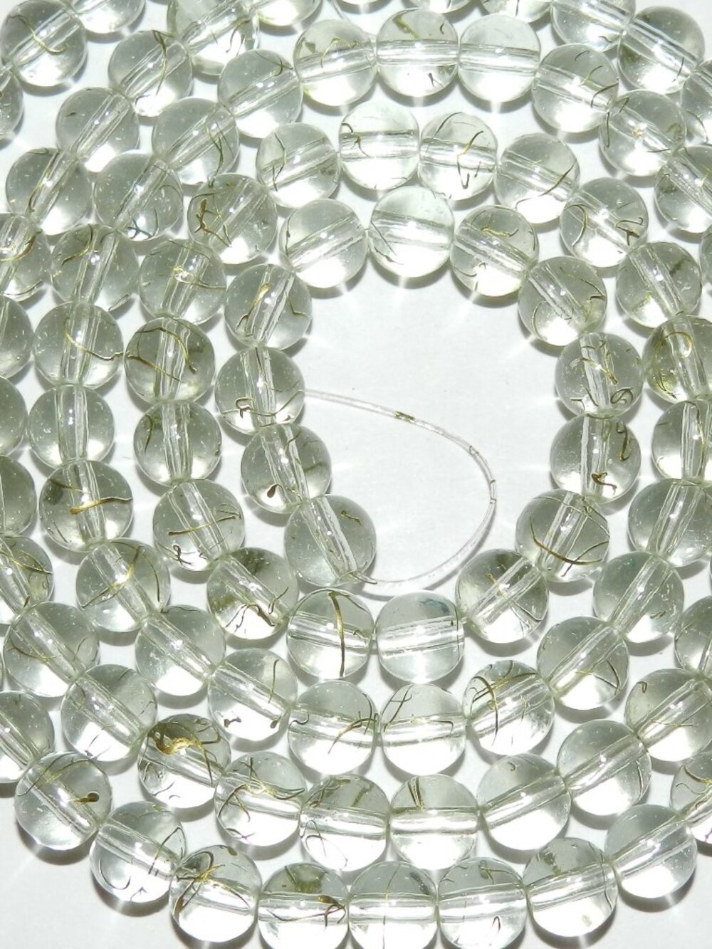 G4021 Crystal with Gold Drizzle Metallic Drawbench 8mm Round Glass Beads 32"
